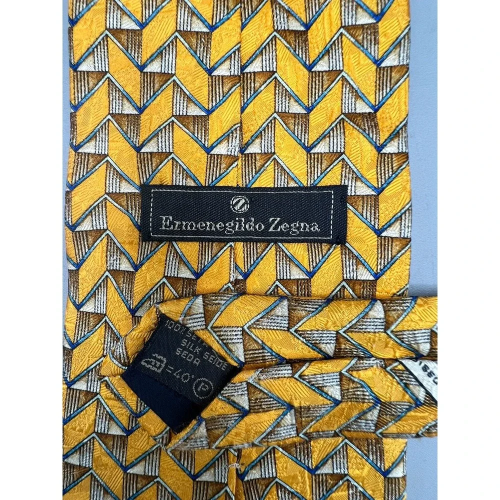 ERMENEGILDO ZEGNA Men's Silk Necktie ITALY Designer‎ Geometric L: 59.5